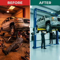 BlueForge Atlas A12 Asymmetric Two-Post Car Lift — Before & After